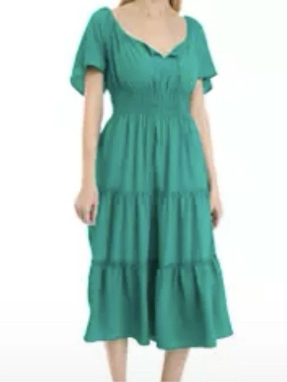 Ronni Nicole Green Ruffled Peasant Sundress Teal Size L